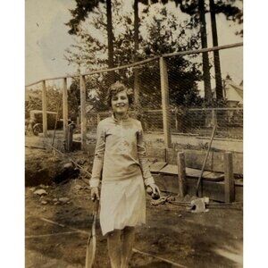 Vintage Found Photo Tennis Playing Girl 1920s Outdoors Sports Snapshot